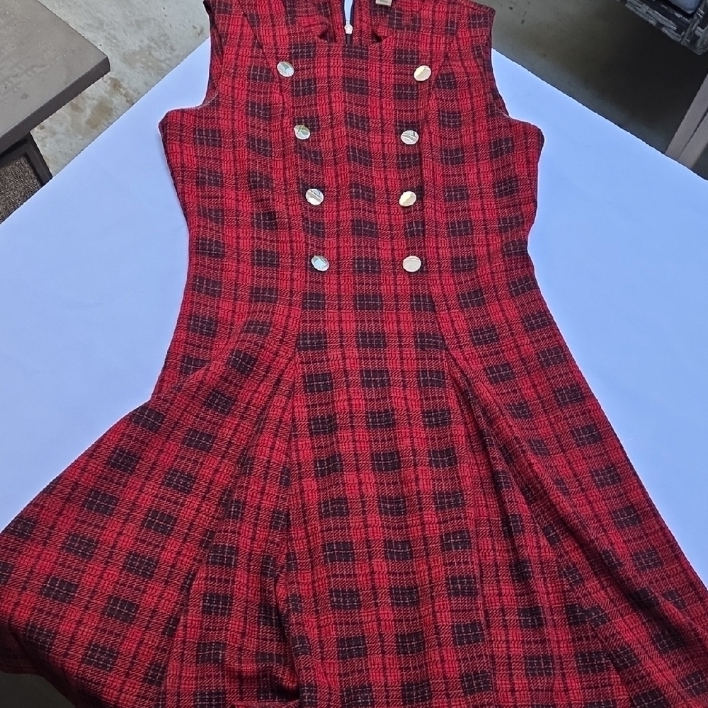 Tommy Hilfiger Red and Black Checkered Midi Dress